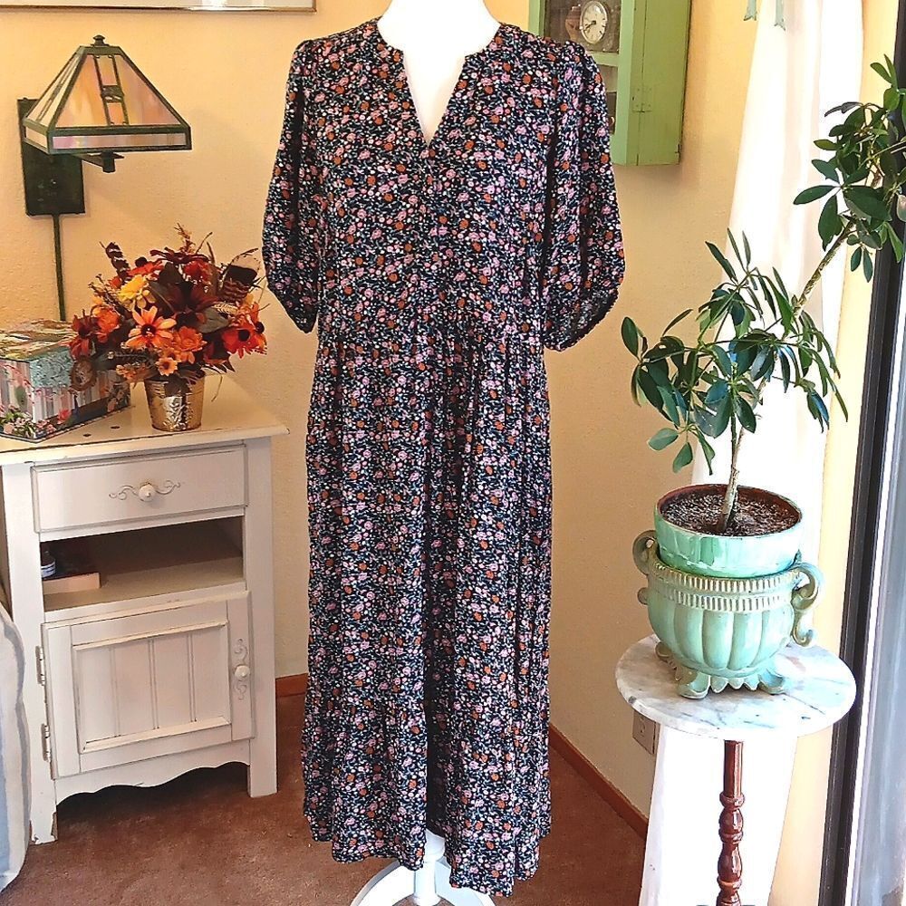 Knox Rose Dark Floral Dress. Cottagecore,  Country, Coastal Cowgirl